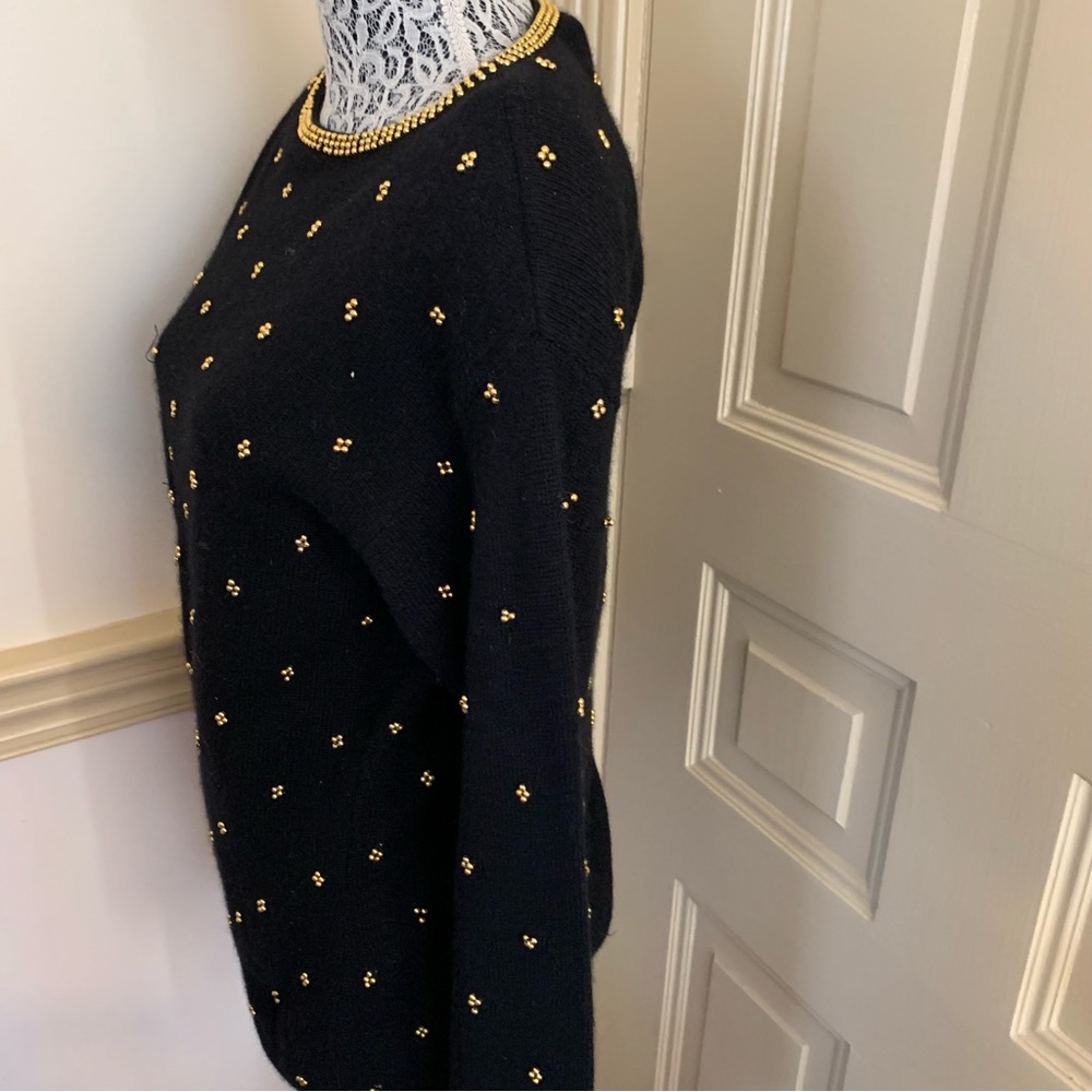 Vintage Gold Beaded Crewneck Black Sweater SZ M - Picture 7 of 13